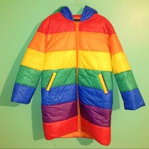 primary colors Rainbow puffer coat